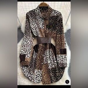Women's Patchwork Leopard Print Blouse - Brown and Black